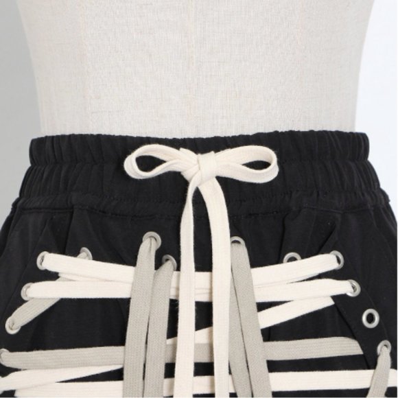*One Left* Black Lace Up Streetwear Skirt - Picture 2 of 6